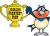 Swallow Bird Character Holding A Golden Worlds Greatest Dad Trophy