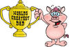 Pig Character Holding A Golden Worlds Greatest Dad Trophy