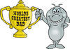 Shark Character Holding A Golden Worlds Greatest Dad Trophy