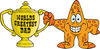 Starfish Character Holding A Golden Worlds Greatest Dad Trophy