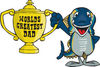 Tuna Fish Character Holding A Golden Worlds Greatest Dad Trophy