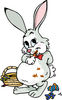 Chubby Easter Bunny With Chocolate Smears On Its Fur, Standing By A Basket And C...