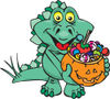 Trick Or Treating Stegosaur Holding A Pumpkin Basket Full Of Halloween Candy