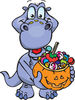 Trick Or Treating Dino Holding A Pumpkin Basket Full Of Halloween Candy