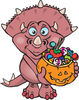 Trick Or Treating Triceratops Holding A Pumpkin Basket Full Of Halloween Candy