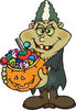 Trick Or Treating Bride of Frankenstein Holding A Pumpkin Basket Full Of Hallowe...