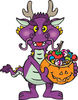 Trick Or Treating Purple Dragon Holding A Pumpkin Basket Full Of Halloween Candy...
