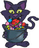 Trick Or Treating Black Cat Holding A Cauldron Full Of Halloween Candy