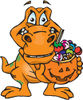 Trick Or Treating T Rex Holding A Pumpkin Basket Full Of Halloween Candy