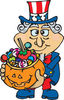 Trick Or Treating Uncle Sam Holding A Pumpkin Basket Full Of Halloween Candy