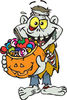 Trick Or Treating Zombie Holding A Pumpkin Basket Full Of Halloween Candy