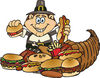 Thanksgiving Pilgrim Man With Fast Food Spilling Form A Cornucopia