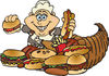Thanksgiving Pilgrim Woman With Fast Food Spilling Form A Cornucopia