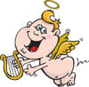 Happy Blond Angel Guy Flying With A Lyre