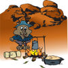 Wombat Camping And Cooking Over A Fire In The Outback