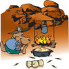 Kangaroo Camping And Cooking Over A Fire In The Outback