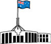 Royalty-Free (RF) Clipart Illustration of an Australian Flag Atop The Parliament House, Canberra