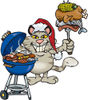 Grilling Cat Wearing A Santa Hat And Holding Food On A BBQ Fork