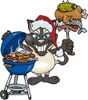 Grilling Siamese Cat Wearing A Santa Hat And Holding Food On A BBQ Fork