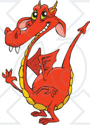 Clipart Orange Dragon Smiling And Waving - Royalty Free Vector Illustration