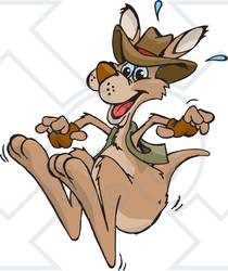 Clipart Aussie Kangaroo Wearing A Hat Gloves And Vest And Hopping - Royalty Free Vector Illustration