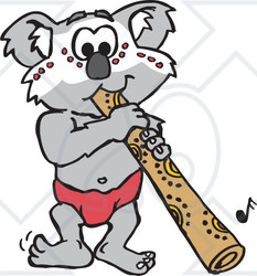 Clipart Australian Koala Playing A Didgeridoo - Royalty Free Vector Illustration