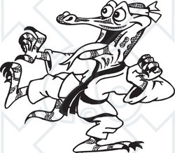 Clipart Black And White Kung Fu Aussie Goanna Lizard - Royalty Free Vector Illustration