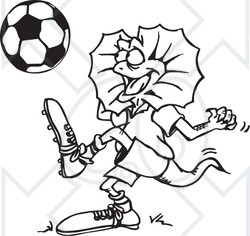 Clipart Black And White Aussie Frill Neck Lizard Playing Soccer - Royalty Free Vector Illustration