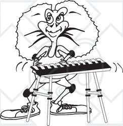 Clipart Black And White Aussie Frill Neck Lizard Playing A Keyboard - Royalty Free Vector Illustration