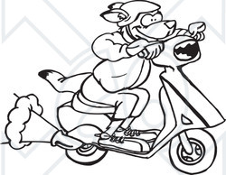Clipart Black And White Aussie Kangaroo On A Moped - Royalty Free Vector Illustration