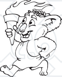Clipart Black And White Aussie Koala Carrying An Olympic Games Torch - Royalty Free Vector Illustration