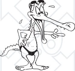 Clipart Black And White Aussie Laughing Crocodile In Swim Shorts - Royalty Free Illustration