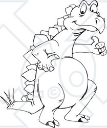 Clipart Black And White Stegosaur Holding A Thumb Up - Royalty Free Vector Illustration