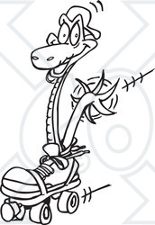 Clipart Black And White Snake Roller Skating - Royalty Free Vector Illustration