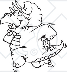 Clipart Black And White Running Triceratops - Royalty Free Vector Illustration