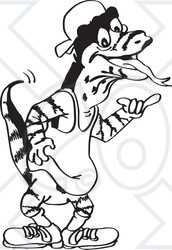 Clipart Black And White Aussie Goanna Lizard In A Tank Top - Royalty Free Illustration