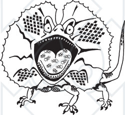 Clipart Black And White Aussie Frill Neck Lizard With Ants - Royalty Free Illustration