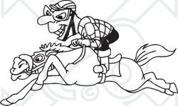 Clipart Black And White Jockey On A Leaping Horse - Royalty Free Vector Illustration