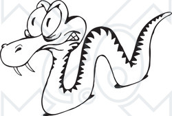 Clipart Black And White Big Eyed Orange Snake With Fangs - Royalty Free Vector Illustration