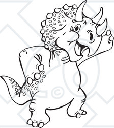 Clipart Black And White Leaning Triceratops - Royalty Free Illustration