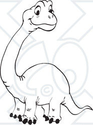 Clipart Black And White Cute Brontosaurus - Royalty Free Vector Illustration