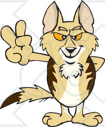Cartoon of a Peaceful Jackal Smiling and Gesturing the Peace Sign - Royalty Free Vector Clipart