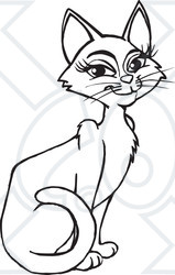 Clipart of a Happy Female Black and White Cat Sitting - Royalty Free Vector Illustration