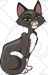 Clipart of a Happy Female Tuxedo Cat Sitting - Royalty Free Vector Illustration
