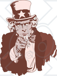 Clipart of a Sepia Uncle Sam Pointing Outwards - Royalty Free Vector Illustration