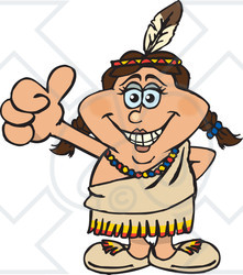Clipart of a Happy Native American Indian Woman Giving a Thumb up - Royalty Free Vector Illustration