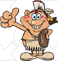 Clipart of a Happy Native American Indian Man Giving a Thumb up - Royalty Free Vector Illustration