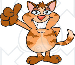Clipart of a Happy Tabby Cat Giving a Thumb up - Royalty Free Vector Illustration