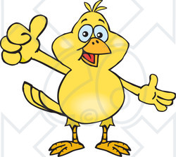Clipart of a Happy Yellow Canary Bird Presenting and Giving a Thumb up - Royalty Free Vector Illustration