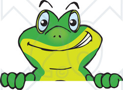 Clipart of a Happy Gecko Peeking over a Sign - Royalty Free Vector Illustration